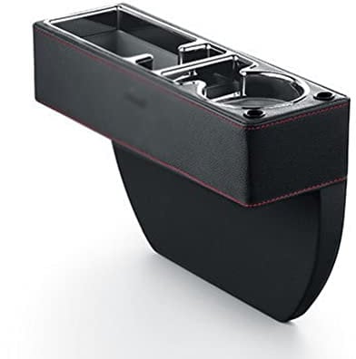 ihreesy PU-Leder Autositz Lückenfüller, Universelle Autositz Organizer Multifunktional Auto Getränkehalter Aufbewahrungsbox Konsole Seitentasche Auto Organizer für Handy Sonnenbrillen,Schwarz
