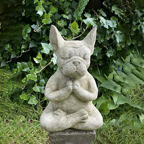 MINGZE Statue de Bouddha Bulldog, Figurine de Chien de Yoga en Méditation Animal Zen en Résine Décoration de Jardin de Pelouse Intérieure et Extérieure