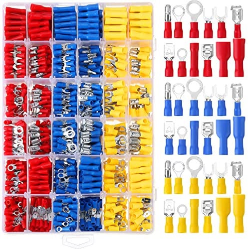 1200 Pcs Electrical Wire Connectors Kit, Insulated Wire Crimp Terminals Assorted Butt, Ring, Spade, Fork, Quick Disconnect Assortment Kit with Storage Box for Automotive Marine Boat Truck