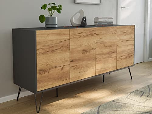 emotion Raumwunder XL Sideboard Kommode Maxim 155cm stehend 4 Türen Grafit/Eiche Front