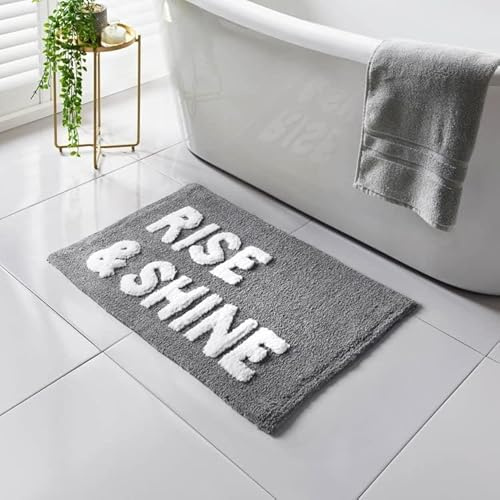 Bloomingtons Direct Microfiber Tuft Soft Bath Mat, Non-slip Bathroom Mats Machine-Washable, RISE & SHINE Shower Water Absorbent Bath Rug Durable Floor Mats 50 x 80cm