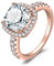 JewelryPalace Bague de Fiançailles Anneau d'Alliance pour Femme, Coussin 3ct Zircone Cubique en Argent 925, Plaque Or Rose Mariage Promise Engagement Cadeau Anniversaire Magnifique, Bijoux femme,