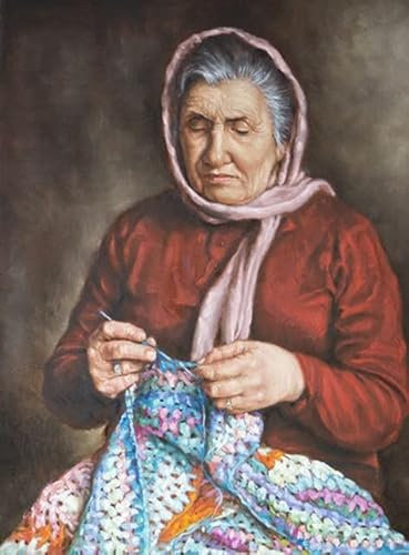 adrium Acryl-Bild 30 x 40 cm: Gemälde einer alten Frau, die die Wolle verarbeitet (27992718)