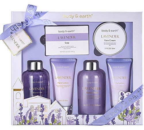 BODY & EARTH Lavendel Geschenke für Frauen 6 tlg, Geburtstagsgeschenk für frauen,Duschgel, Körperbutter, Handcreme, Badeset Geschenk Frauen, wellness set für frauen, Freundin Muttertagsgeschenk