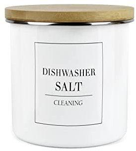 Purely Home Minimalist Range Dishwasher Salt Storage Canister - White Metal Enamel Kitchen and Bathroom Storage Container