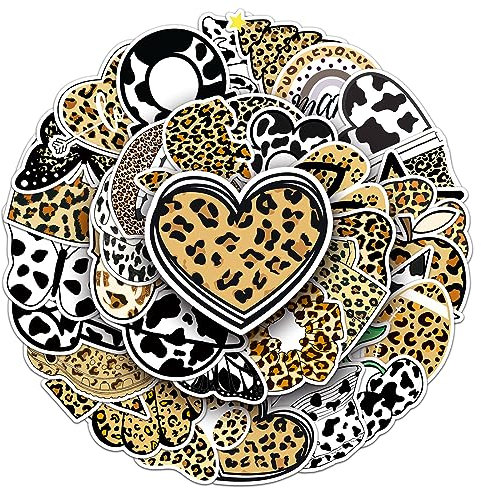 Bric Dodo 50 Stück Leopard Aufkleber Auto Laptop Telefon Gitarre Skateboard Motorrad Fahrrad Leopard Print Stickers Set Vinyl Wasserdicht Aesthetic Aufkleber für Jugendliche Kinder Erwachsene