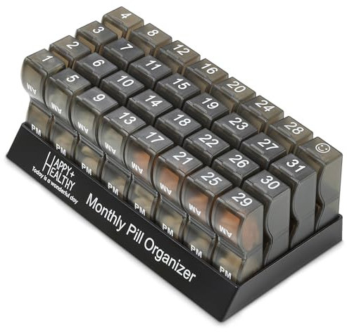 Organizador mensual de píldoras, organizador diario de píldoras, 32 compartimentos para cada día, dispensador de píldoras y organizador dispensador que te ayuda a organizar tu vida, perfecto para
