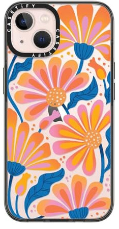 CASETiFY Kompakte Schutzhülle für iPhone 13, 1,2 m, 2 x Fallschutz in Militärqualität, schlank, leicht, Lazy Daisy, Transparentes Schwarz