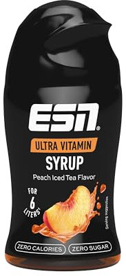 ESN Ultra Vitamin Syrup, Peach Iced Tea, 65 ml, für 6 l Fertiggetränk, zuckerfreier Sirup mit Vitaminen, hochkonzentriert, zero Kalorien - made in Germany