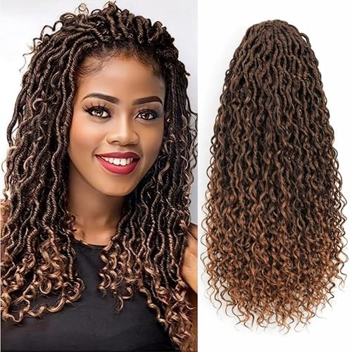 Faux Locs Curly Boho Braid Hair - extensions de cheveux pour tresses au crochet a l' aspect naturel Kanekalon Premium 120 meches 400g répartis en 5 pieces + 3 accessoires offerts (T30, 35cm 14)