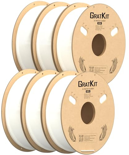GratKit 3D-Druck-Filament PETG, 1,75 mm, 6 kg, Weiß, 6 x 1 kg