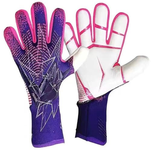 Yinghesheng Torwarthandschuhe mit Fingersave, Professionelle Torwart Fußballhandschuhe,für rutschfeste Kinder, Erwachsene und Jugendliche,Lila,7Yards