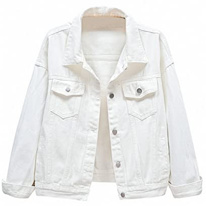 sandbank Giacca da donna slim fit leggera jeans denim cotone cappotto Outwear, Stile #3 Bianco, 46