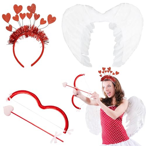Amor Damen Kostüm,Romantische Amor Kostüm Accessoires mit Pfeil,Bogen,Engel Flügel,Amor Pfeil und Bogen Kostüm für Mädchen Damen Karneval-Valentinstag-Zubehör