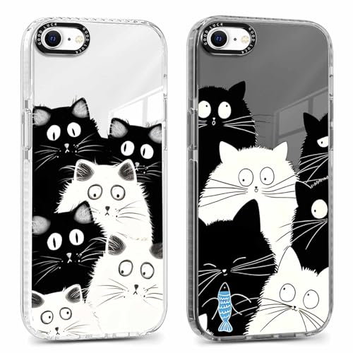 Xylota 2 Stück Transparent Handyhülle für iPhone 8/7/SE 2020/SE 2022 4,7 Hülle, Durchsichtig Case mit Muster Niedlich Katze Mädchen Schutzhülle, Weich Silikon Dünn TPU Stoßfeste Cover für iPhone 7,03