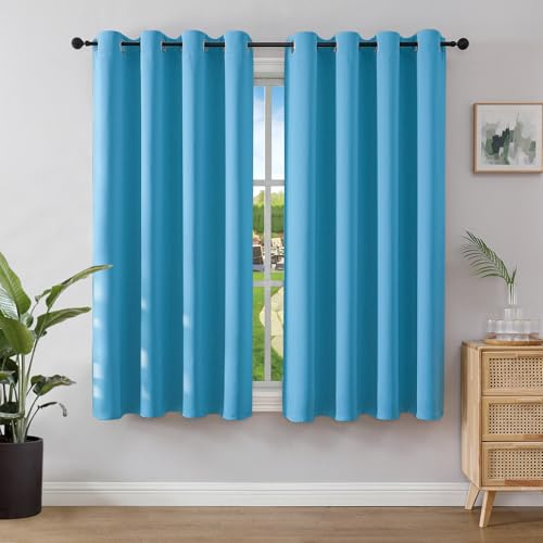 Joydeco Verdunkelungsvorhänge Himmelblau mit Ösen 2er Set H 137 x B 117 cm, Kurze Vorhänge Blickdichte 137 cm Lang für Küche Schlafzimmer