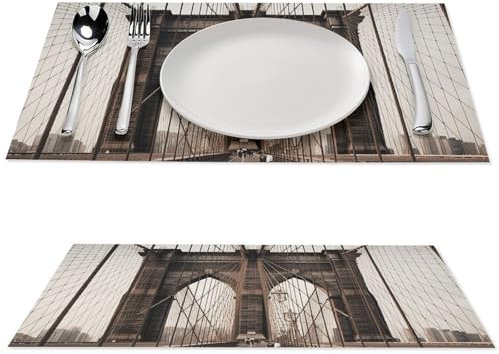 6-teiliges Platzdeckchen-Set, Foto von Brooklyn Bridge, gewebte Tischsets für den Esstisch, hitzebeständig, rutschfest, waschbar, PVC-Vinyl-Tischsets