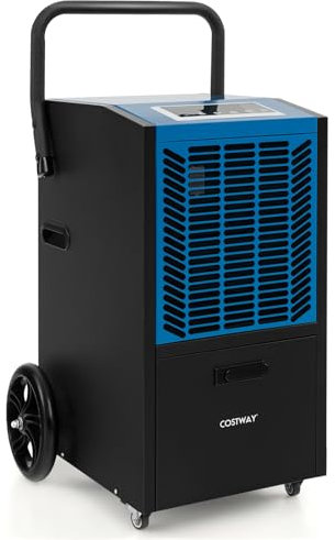 GYMAX Deumidificatore Commerciale da 66L per Casa 418m², Deumidificatore Industriale con Timer 24H, Pompa, Tubo, Deumidificatore Portatile con 4 Ruote per Cantina, Magazzino (Blu)