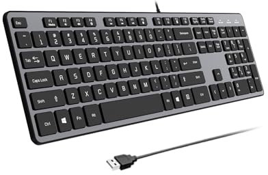 BFRIENDit Tastiera USB cablata, tasti comodi e silenziosi, tastiera per computer cablata ultra sottile durevole per Mac e PC, Windows 10/8/7/Vista, KB1430-grigio…