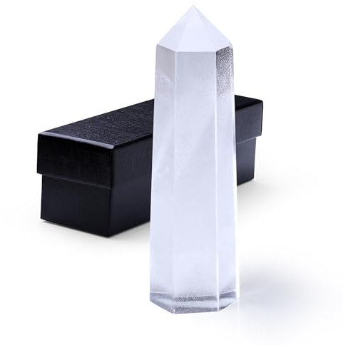 QINJIEJIE Groß Klare Quarz Kristall Turm 4 Heilstein Kristalle Stein Türme 1PC Bergkristall Hexagonal Punkt Stäbe Edelstein Für Wicca Kristallgitter Reiki Meditieren 9-10cm