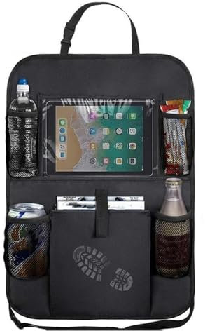 ZQSFPK Car Seat Organiser, Car Tidy Organiser Back Seat, Car Organiser Back Seat for Kids, Back Seat Organiser with 5 Pockets, with 10 Inch Touch Screen Tablet Holder, to Storage Toys, Books, Drinks