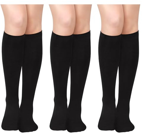Sarfel Women's Black Knee High Socks (3 Pack Black, Black, Black) - 3D Reinforced Heel, Ribbed Top Cuff, Moisture Wicking - One Size Fits Most - 6 Count