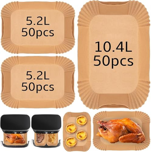 SdreMelo Papier Cuisson pour Ninja 10.4L Papier Cuisson Air Fryer 320 Pièces Cuisson Paper Liner Qualité Alimentaire 10.4L Dual Zone 5.2L Papier Sulfurisé pour Ninja Foodi Flex AF500EU/AF500EUCP