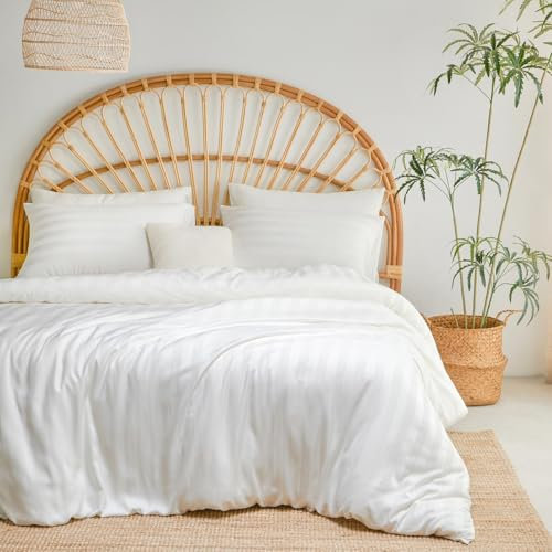 Lanqinglv Bettwäsche 220x240 cm aus 100% Bambus Lyocell,Weiß Mako Satin Bettwäsche Set Kühlende mit Reißverschluss,Oeko-TEX Zertifiziert,Luxus Glatt Bettbezug und 2 Kissenbezug 80x80