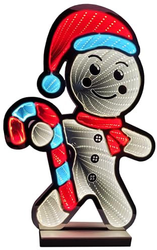 Brandsseller Weihnachtsbeleuchtung mit Infinity-Effekt 29,5x7x38 cm - LED Dekofigur aus Kunststoff, Timer 6/18h, 3m Kabel, moderne Weihnachtsdeko für Innen - Lebkuchen