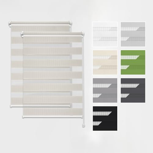 Estika Tenda a rullo doppio Klemmfix senza foratura, set da 2 pezzi - 40 x 150 cm - Cream - Tenda giorno e notte, tessuto doppio, per interni, protezione dalla luce solare, rullo duo