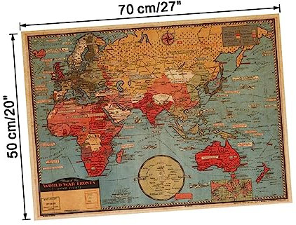 CAXUSD Vintage Map Wall Decal Kraft Paper Sticker World Map Wall Art for Living Decor