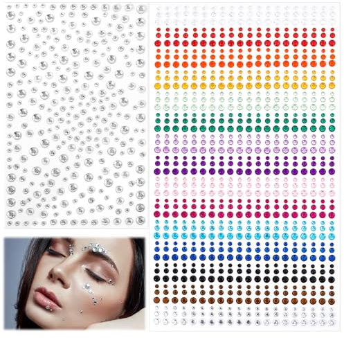 Qianyu 1225 Stück Selbstklebende Strass Edelstein Aufkleber DIY-Bastelkarte Dekorationen Nagel Make-up Glitzernde Juwelen Aufkleber für Nagel-Körper-Make-up, Festival