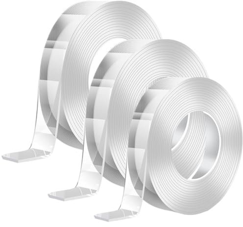 3 Rollen Nano Klebeband Doppelseitig Ablösbar 11m Doppelseitiges Klebeband Extra Stark Transparent, Abnehmbar Spurlos Double Sided Tape, für Teppich, Foto Wand, Küche, Zuhause, Auto