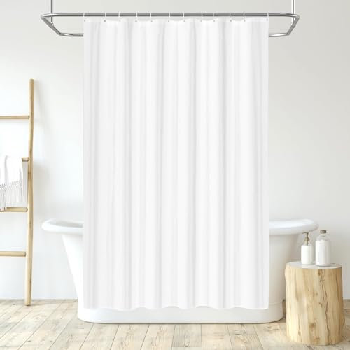 LUKDUNG Rideau de Douche en Polyester - en Textile - Anti-moisissure - Imperméable - Lavable - pour Baignoire, Douche - avec Anneaux de Rideau de Douche (Blanc, 120 x 200 cm)