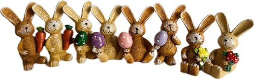 khevga Deko-Figuren Ostern – 8er Set kleine Hasen aus Holz, 4 cm groß, niedliche Osterdeko für Tisch, Fensterbank, DIY-Projekte und Frühlingsdekoration