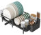 JOUING Escurreplatos Escurridor de Platos Extensible Acero Inoxidable Escurreplatos con Bandeja de Goteo Dish Drying Rack con Cesta para Cubiertos (Negro)