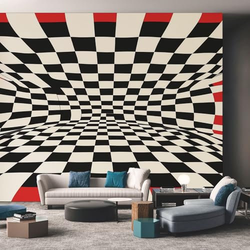 IHFMPFKJ Papier Peint Noir et Blanc, Motif écossais 3D, Effet Illusion d'optique, pour Salon, Chambre, intissé, Photo Murale, Salle à Manger, Couloir, Salon, 300 x 210 cm