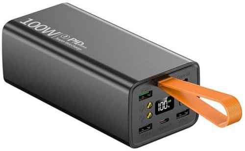 100W Fast Charging Power Bank 60000mAh, Laptop Portable Charger With Screen, 2 Input & 5 Outputs, External Battery Pack With Lights for Travel Camping(Color:Black)