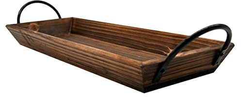 Ipetboom Rustic Wood Candle Holder Tray Black Metal Handles Rectangle Candle Stand Farmhouse Decor for Weddings and Dining Table Centerpieces