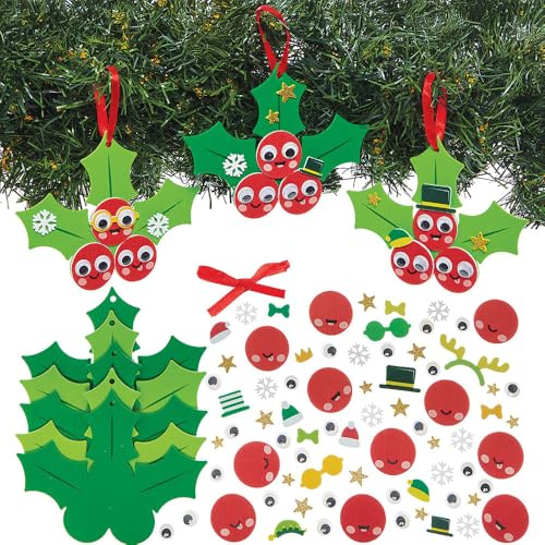 Baker Ross FN642 Holly Berries Mix & Match Decoration Kits – Pack of 8, Christmas Craft Sets for Children to Create Colourful Holly Berry Decorations
