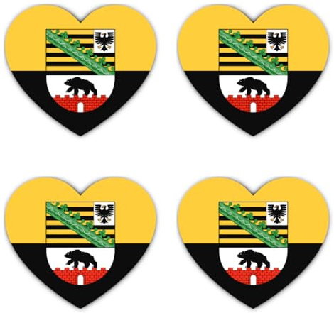 Aufkleber: 100 mm, 4 Stück - Herz Wappen Sachsen‑Anhalt Vinyl Sticker Set 4er 10 cm wetterfest für Auto Laptop Helm Koffer