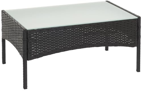 PROREGAL Poly-Rattan Gartentisch Andi, HxBxT 38x79x48 cm, Anthrazit, Beistelltisch Tisch mit Glasplatte