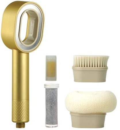 Filtersonic 3 In 1 Duschkopf Doodle,Filter Duschkopf Set Kalkfilter(Gold) | Duschkopf Set mit 2 Reinigungsbürsten &Carbon-Aktivkohlefilter,Hochdruck Duschkopf Mit Filter,Entfernt,Chlor,Kalk Bakterien