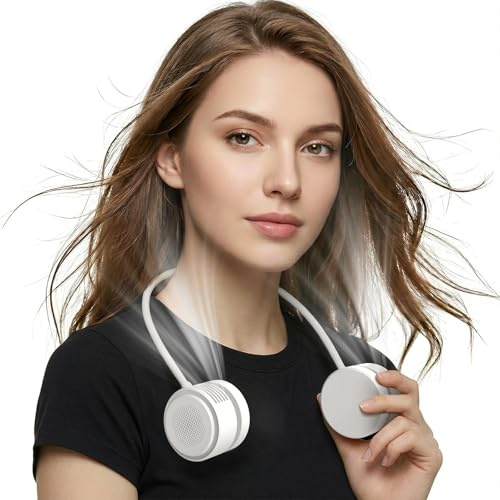 ViSSKO Ventilador de Cuello, 2000mAh Mini Portatil Ventilador Silencioso, Ajustable 3 Velocidades & 360° Flujo de Aire, Cuello Ventilador Sin Aspas para Viajes Deporte Oficina Hogar - Blanco