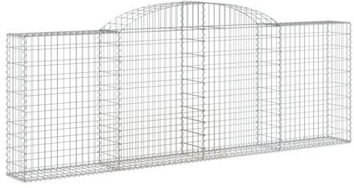 Gecheer Gabione mit Hochbogen 300x30x100/120 cm Verzinktes Eisen, Gabionenwand Gabionenkörbe Drahtkorb Mauer für Sichtschutz Mauer im Außenberei153505