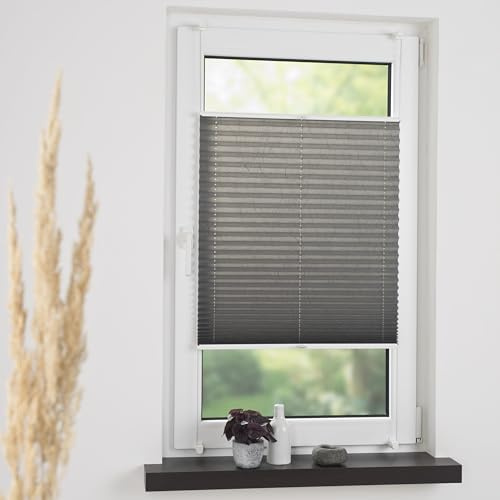 Liedeco® Plissee Made in Germany, lichtdurchlässig & verspannt, 100% Polyester, 2 Montagearten ohne/mit Bohren, Klemmträger bis 25 mm, stufenlos verstellbar, Breite: 90 cm/Höhe: 140 cm, grau