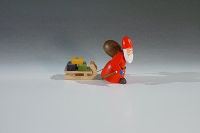 Rudolphs Schatzkiste Holzfigur Weihnachtsmann mit Schlitten Höhe 4,5cm NEU Spielzeug Zug Eisenbahn Seiffen Holzspielzeug Erzgebirge Bahn Wagon