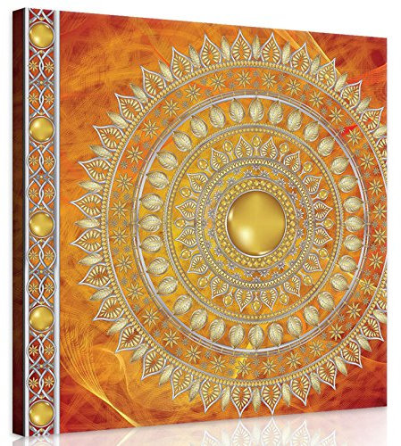 Forwall Bilder Canvas Mandala groß Indische gold Orientalisch Schlafzimmer Wohnzimmer Leinwandbilder Wandbild Kunstdruck Wandbilder Wand Bild auf Leinwand Aufhängefertig (10119, O2 (80 x 80 cm))