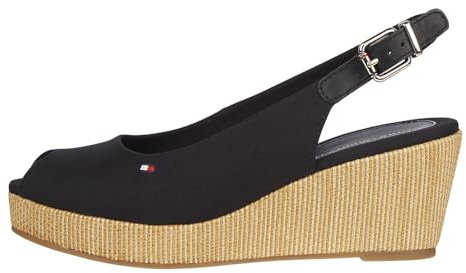 Tommy Hilfiger ICONIC ELBA SLING BACK WEDGE, Sandali punta aperta Donna, Nero, 36 EU