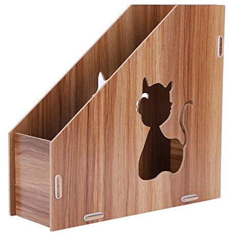IBLUELOVER Porte-Revues Organiseur de Bureau en Bois Porte Magazine Originale Motif Chat Creux DIY Boîte de Rangement Fichiers Livre Journaux A4 Papier Module de Classement Stockage Document